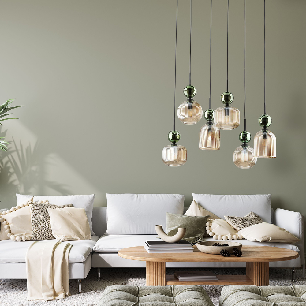 SOPHIA GREEN COGNAC LAMPA WISZĄCA 6XE14