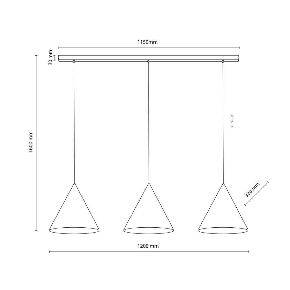 CONO BLACK LAMPA WISZĄCA L 3 LISTWA