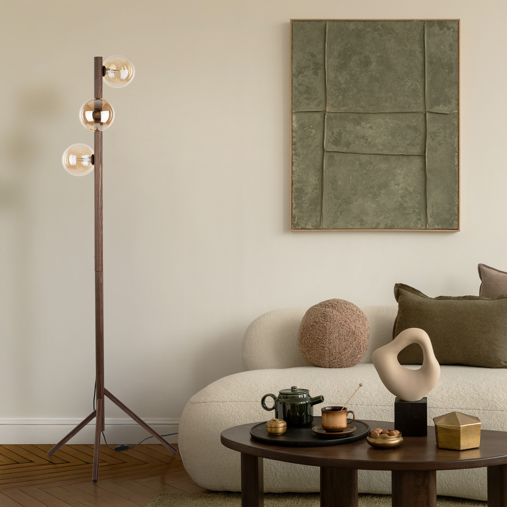 ESTERA WOOD ORZECH BURSZTYN LAMPA PODŁOGOWA 3XG9