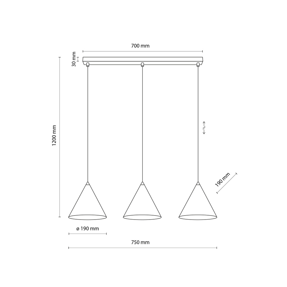 CONO BLACK LAMPA WISZĄCA S 3 LISTWA